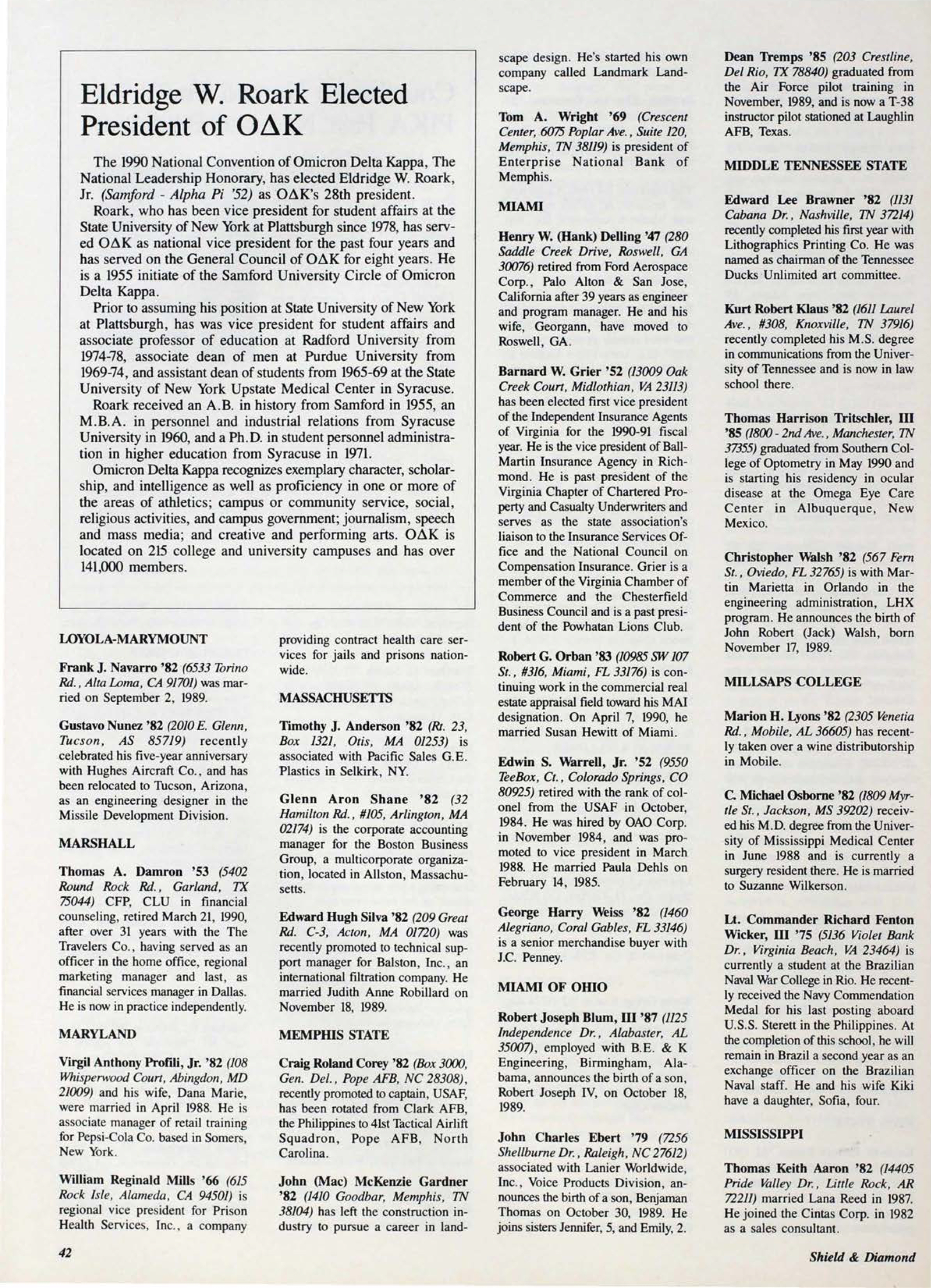 Eldridge W. Roark Elected President Of Omicron Delta Kappa